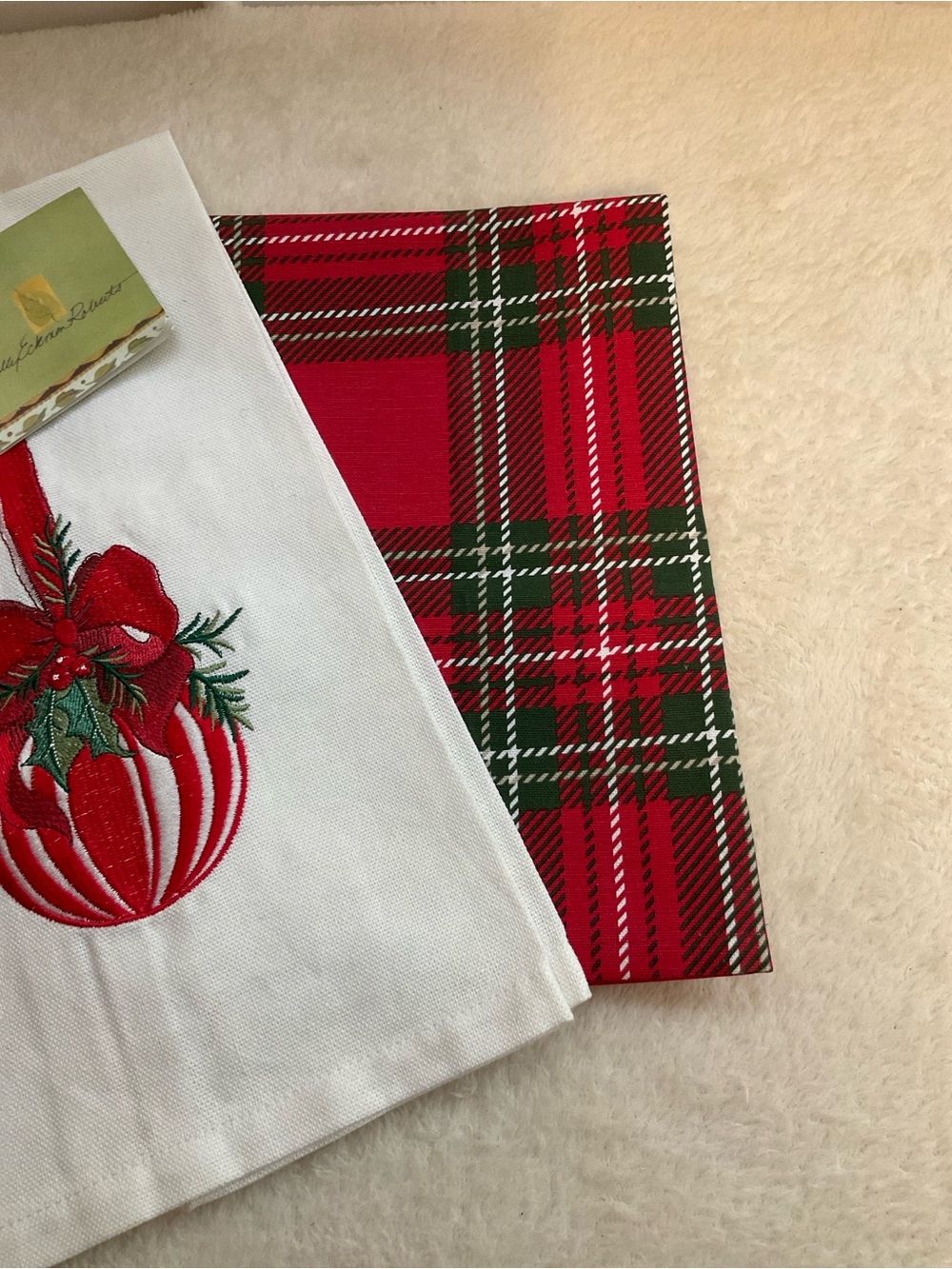 Holiday Embroidered Red and White Ornament Kitchen Tea Towels - Picture 2 of 4